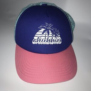 Chubbies Hat Cap Blue Snap Back Trucker Adjustable Teal Pink White‎ Palm Trees